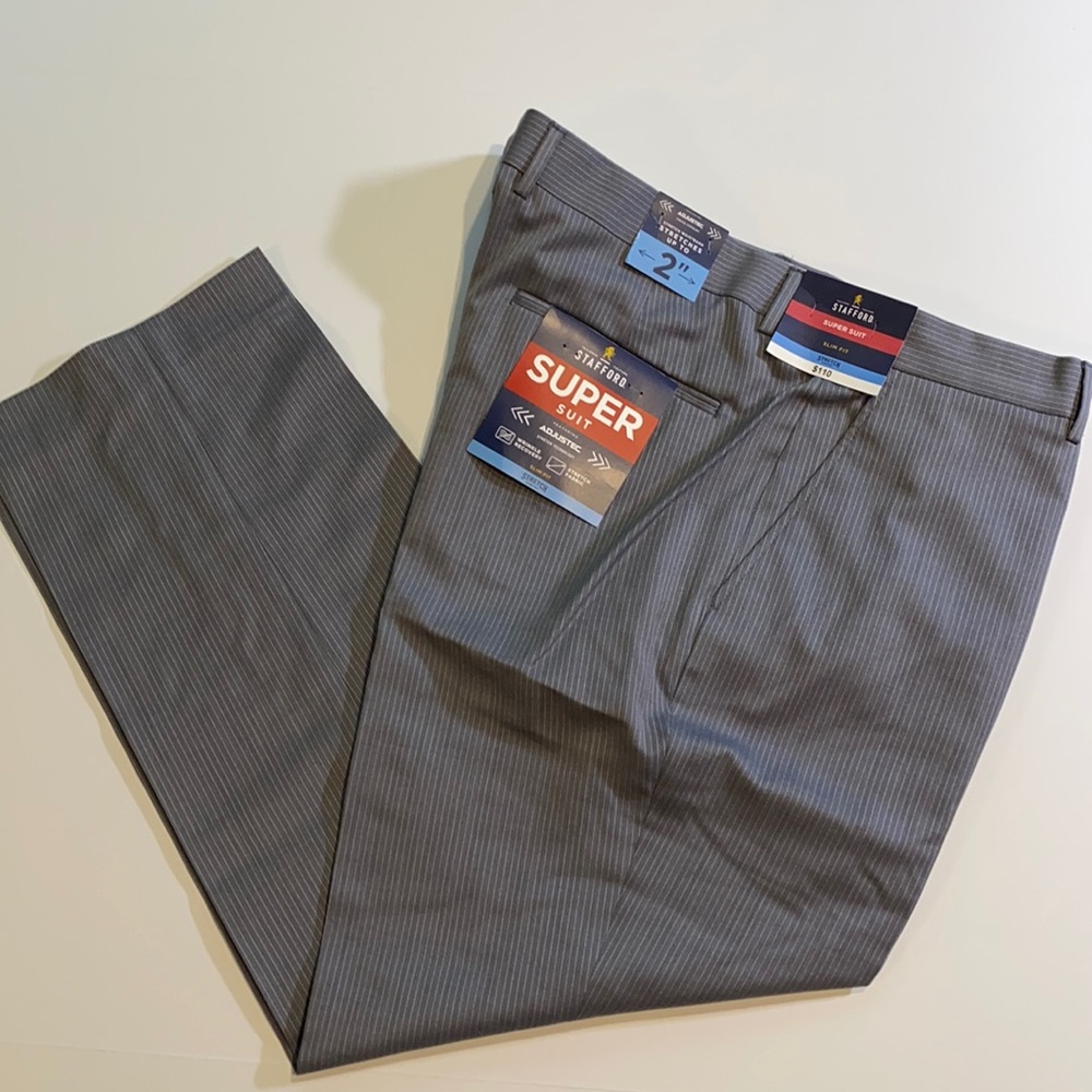 Stafford Super Suit Pants SZ 38 x 29 Slim Fit Flat Front Dress Pants New
